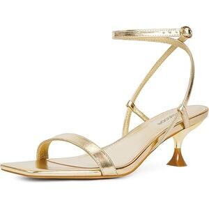 Modatope Womens Size 8 Shiny Gold Open Toe 2.75" Heel Ankle Strap Sandal Shoes